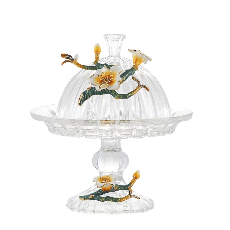 

NOSHMAN Wholesale Modern Style Candy Sugar Bowl Enamel Flower and Lid Storage Bottles Jars Crystal Glass Candy Jar