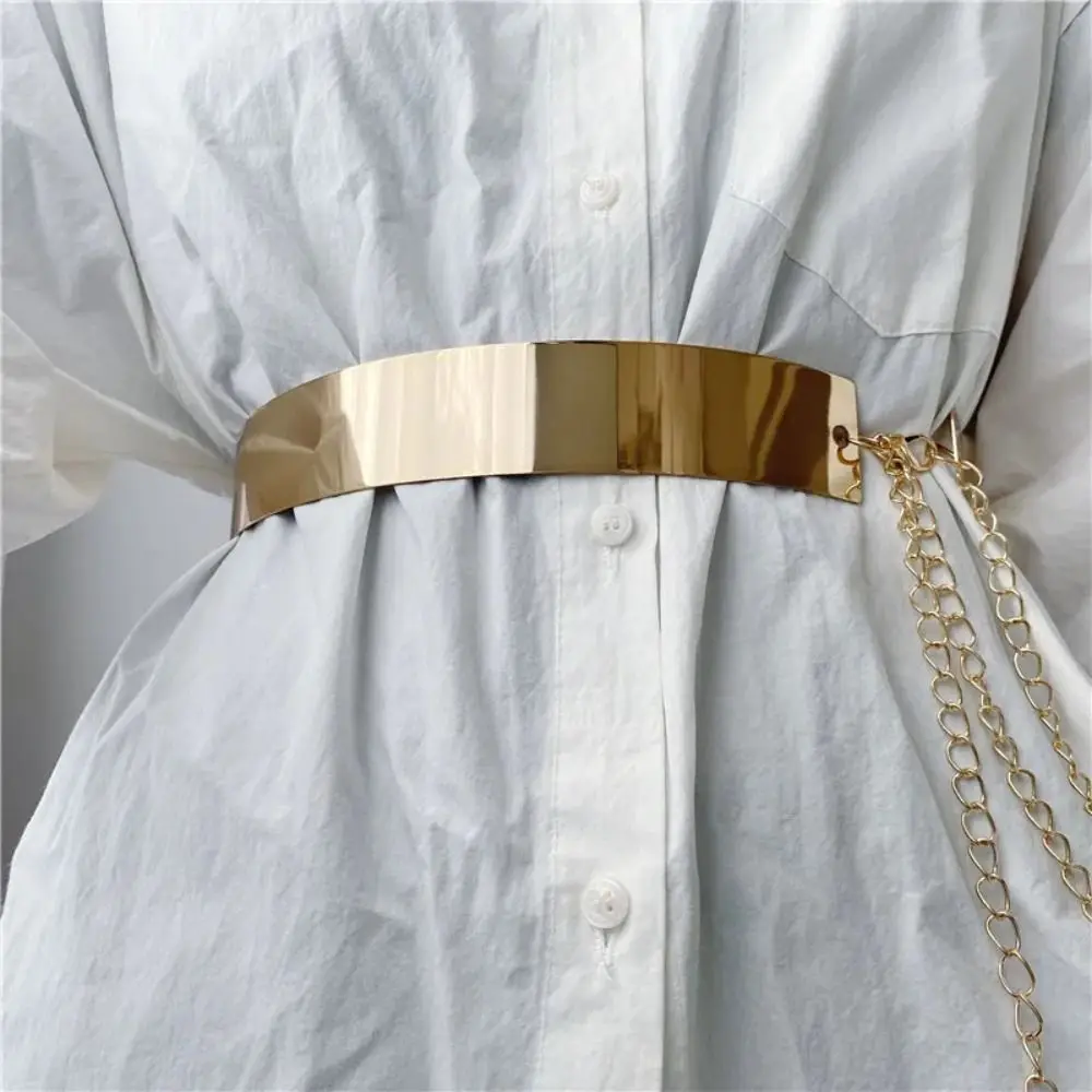 New Women Metal Designer Belt Adjustable Fashion Gold Silver Mirror Waistband Dress Decoration Vintage Dress Bling Waistband
