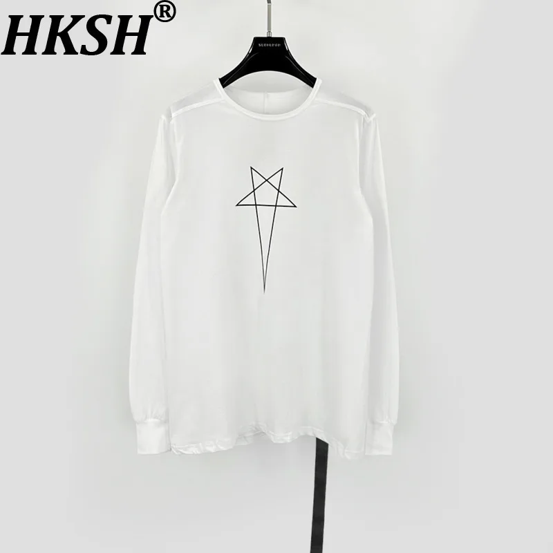 HKSH Spring New Man's Tide Dark Frayed Collar Star Print Long Sleeve Slim Simple Pullover Knitted T-shirt Chic Ins Tees HK10240