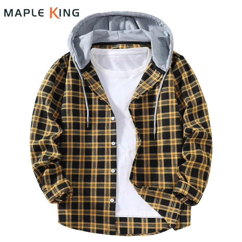 

Harajuku Мужская клетчатая фланелевая рубашка с длинным рукавом с капюшоном Дизайнерские топы Fiesta Vintage Свободные майки в стиле хип-хоп Hombres Мужская уличная одежда