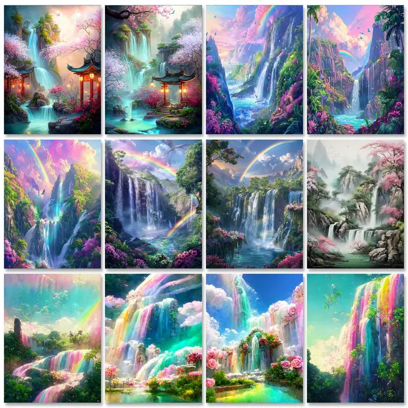 

GATYZTORY 60x75cm Frame Painting By Number For Adults Mountain Waterfall Picture By Numbers Acrylic Paint On Canvas Home Decors