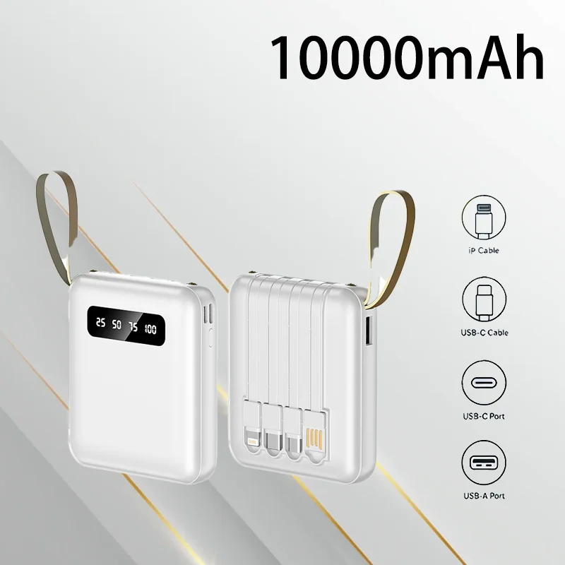 The New Model Has Its Own Cable, Mini Cartoon 10,000mAh Power Bank Large-capacity Mobile Power Supply Easy To Carry