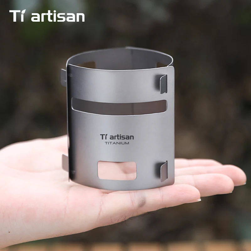 Tiartisan Titanium Wind Shield for Mini Alcohol Stove Outdoor Backpack Quick-Fold Portable Stove Windscreen With Storage Pouch view 6