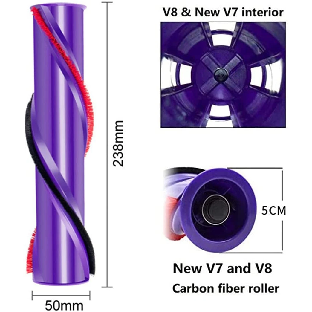 Brush Roller for Dyson V8 Vacuum Cleaner, Replacement Brush Roll Bar, Compared to Part 967485-01