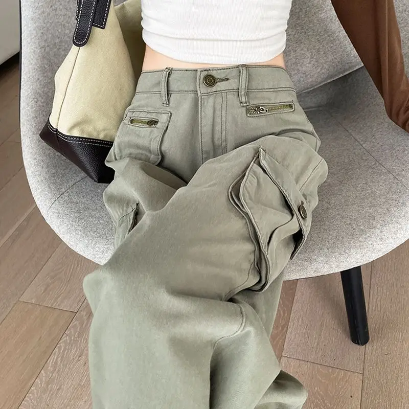 Harajuku Vintage 90s Aesthetic Low Waist Trousers Wide Leg Baggy Jeans Y2k Pockets Cargo Pants For Women Straight Oversize Pants