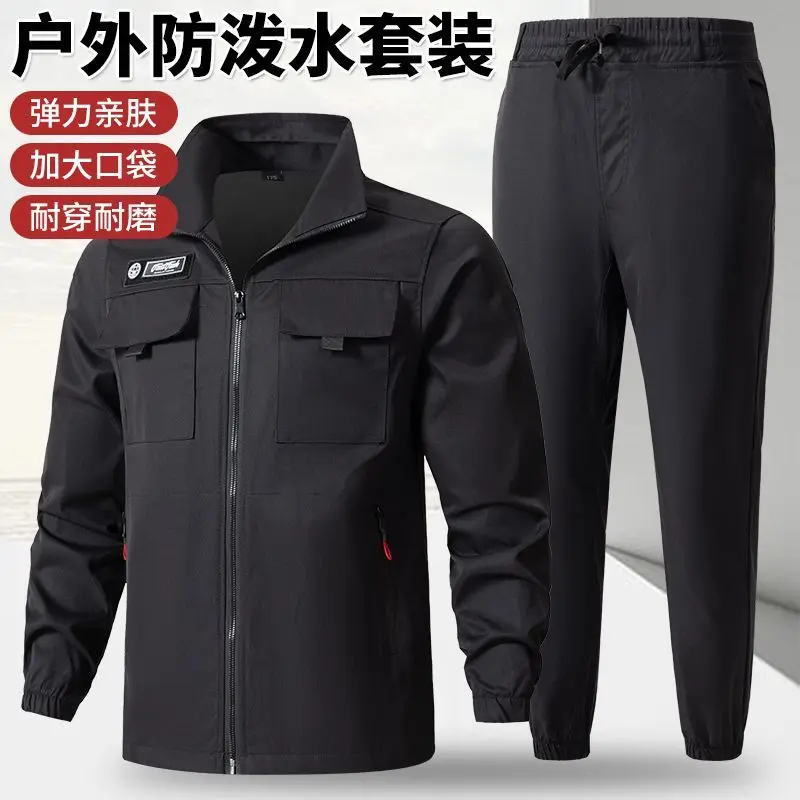 Men Light Gray Stretch Work Jacket Waterproof Wear Resistant Outdoor Construction Auto Repair Multi Pocket Labor Work Coat view 3