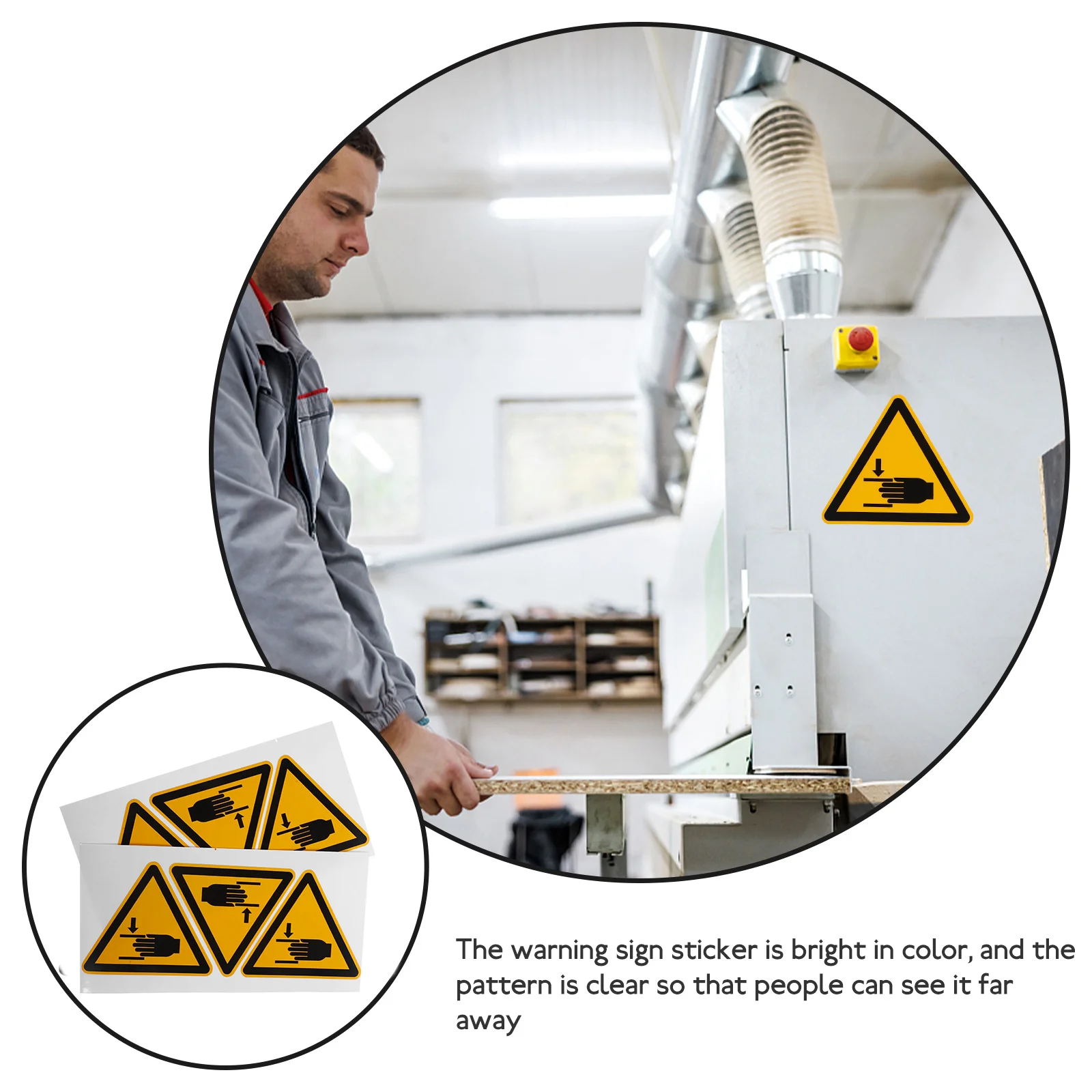 6 Pcs Safety Warning Labels Hands Pinch Sign Caution Signs Machine Self-adhesive Vinyl Danger for Work Nail Stickers