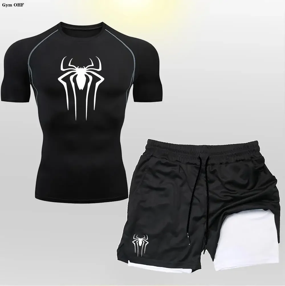 MMA t-shirty + spodenki zestawy Rashguard dla mężczyzn koszulki bokserskie garnitur siłownia Fitness bieganie Jogging dres treningowy