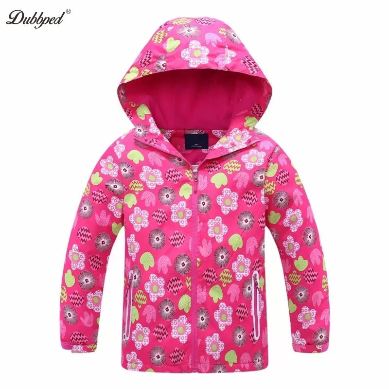 Dubbped New Fashion Spring  Autumn Jackets Rian Girls Coat Waterproof Windproof Windbreaker  Hooded Kids Clothes 3-12Y