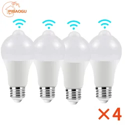 4 Uds bombilla LED con Sensor de movimiento 15W 18W iluminación exterior bombilla de inducción para sala de estar dormitorio pasillo garaje