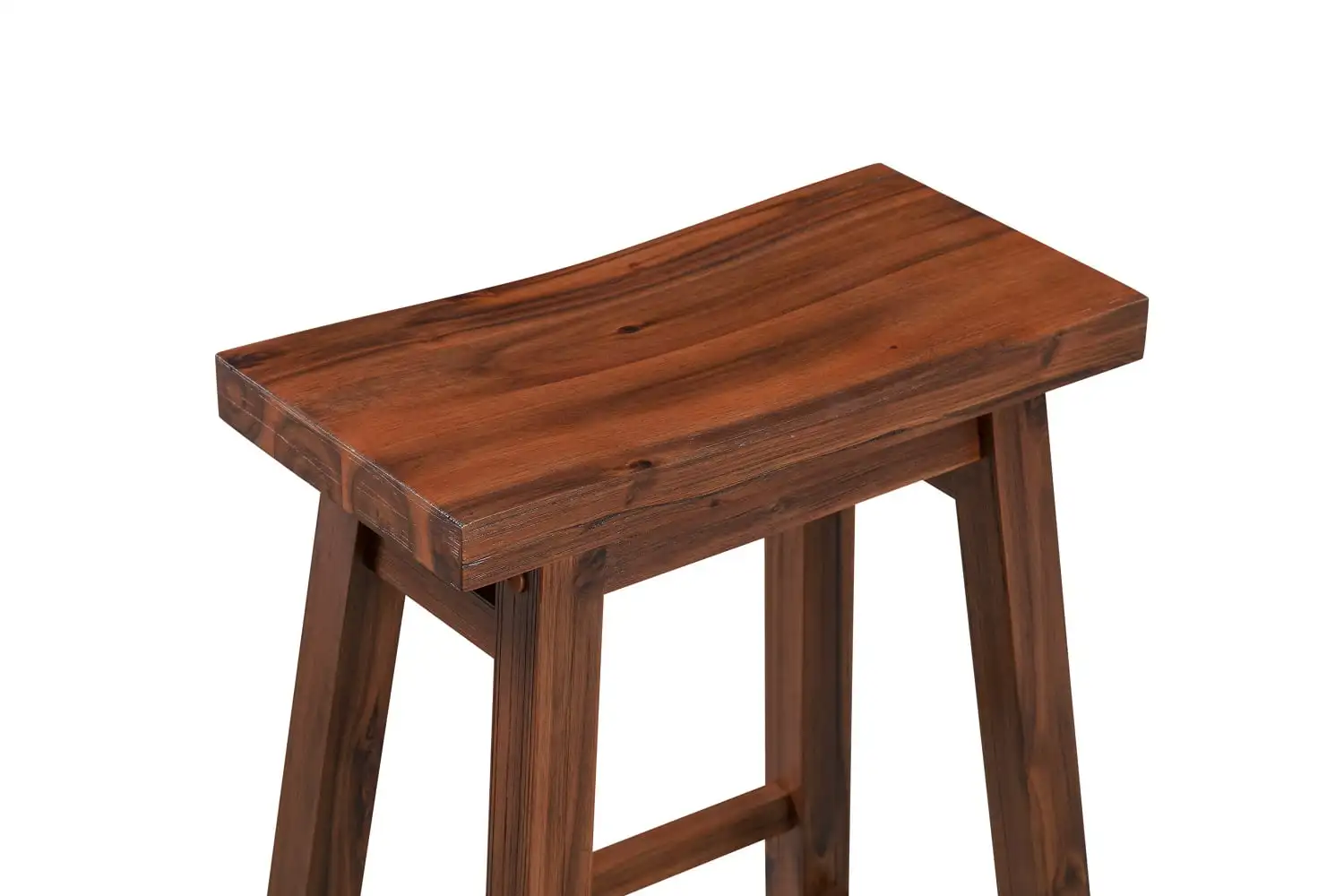 Backless Saddle Wood Stool, Chestnut Wire Brush Finish, Counter Height, Kitchen Bar