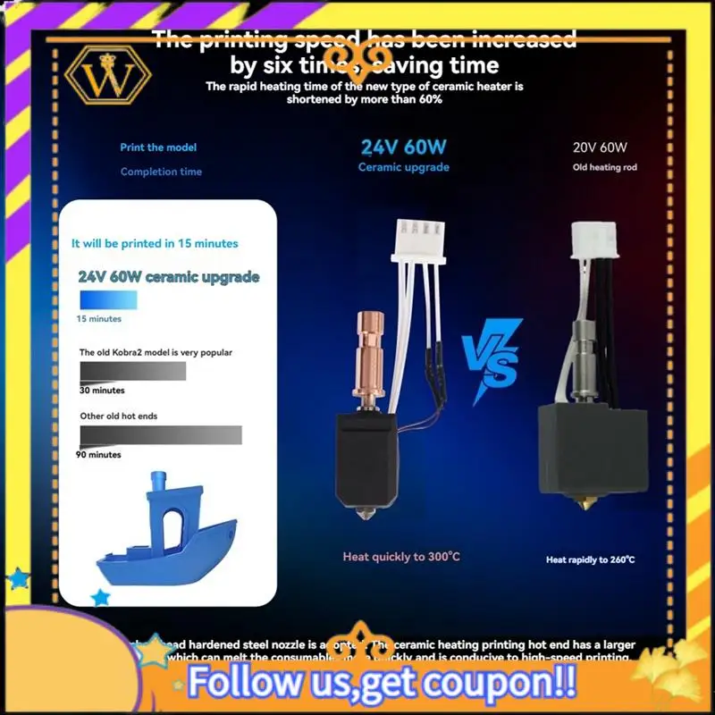 

Latest-Upgraded Hotend For Anycubic Kobra S1 Hotend Kit For Anycubic Kobra S1 Heating Hotend 24V 60W 200K 300℃