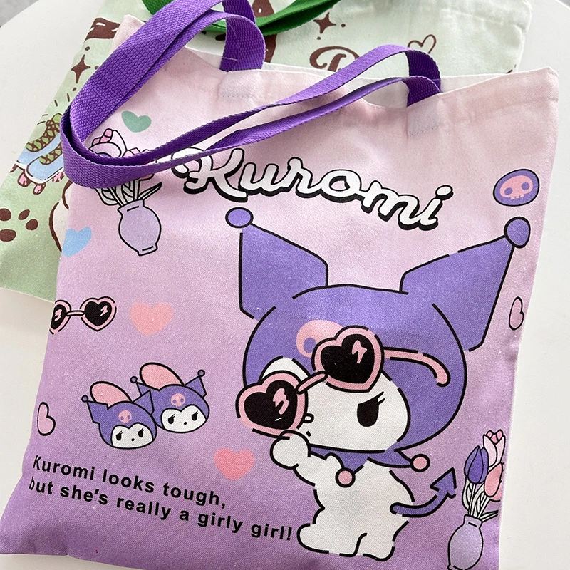 Kawaii Sanrio Canvas Bag Kuromi Hello kitty Cinnamoroll Women\'s Shoulder Bags Casual Large Capacity Shopping Bag