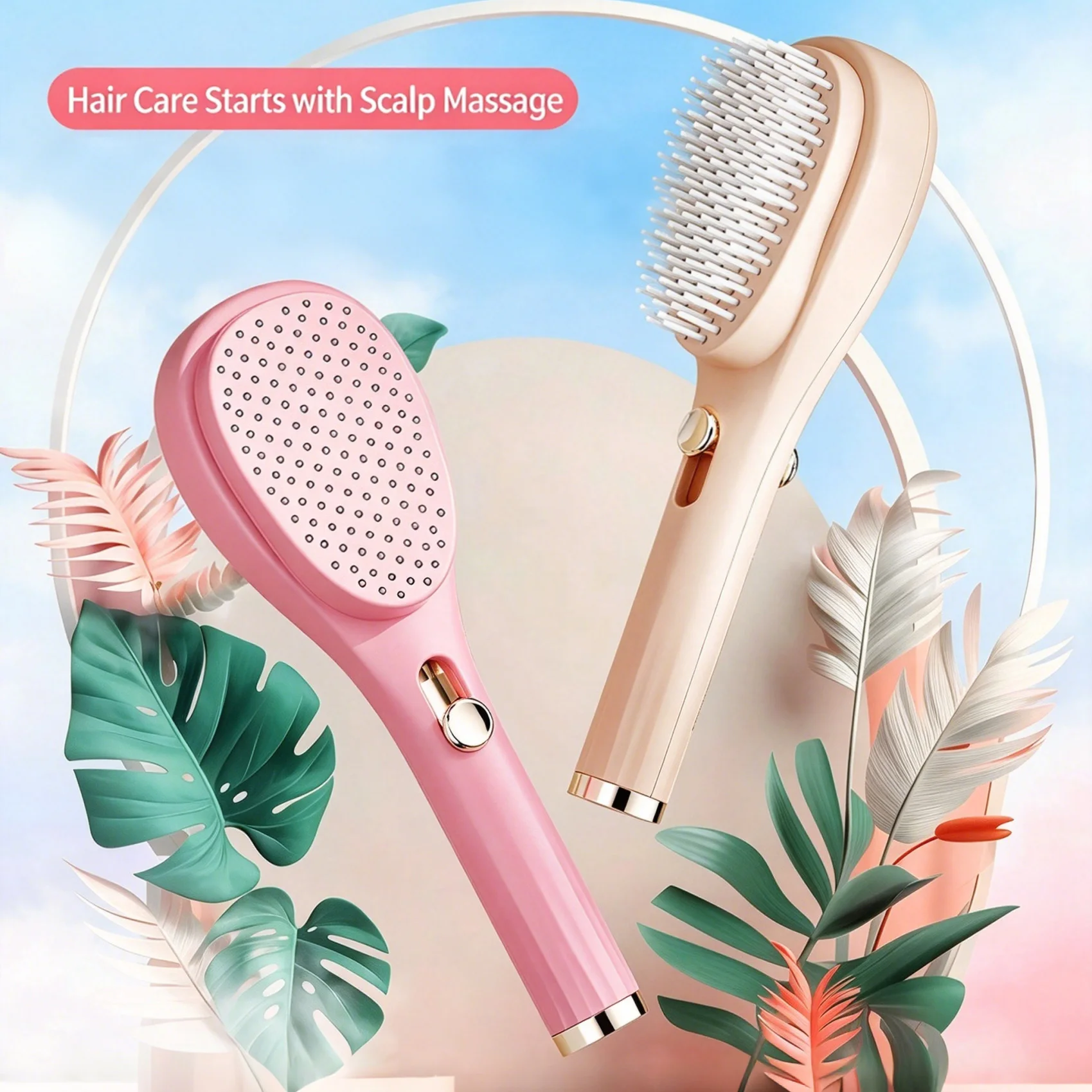 Self Cleaning Paddle Hair Brush 2 in 1 Double Sided Massage Comb with Retractable Bristles for Scalp Massage Detangling Hair
