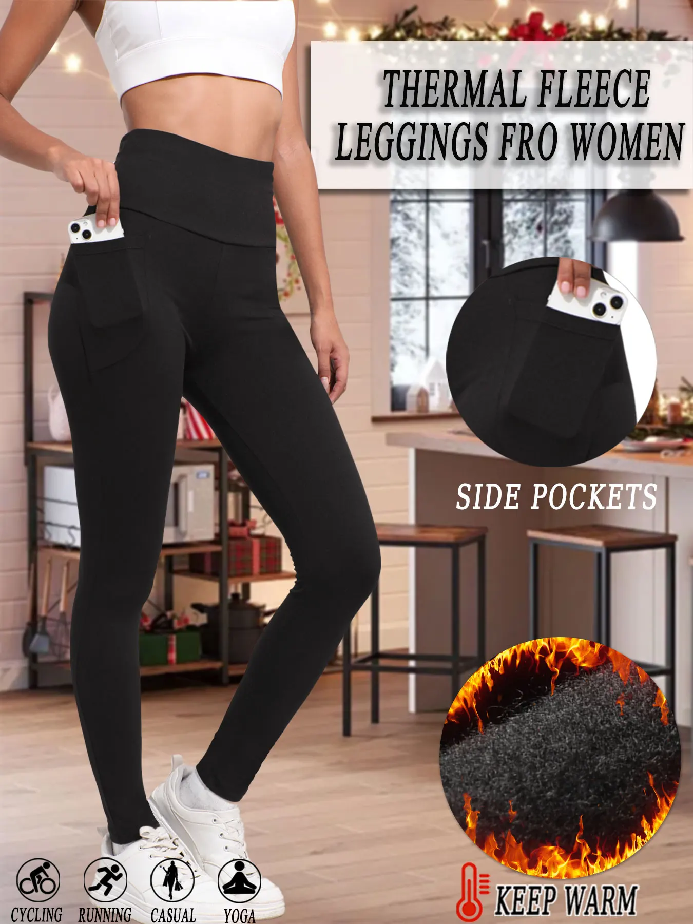 

Женские термолеггинсы с карманами, зимние теплые толстые колготки с высокой талией для тренировок с контролем живота, брюки для холодной погоды