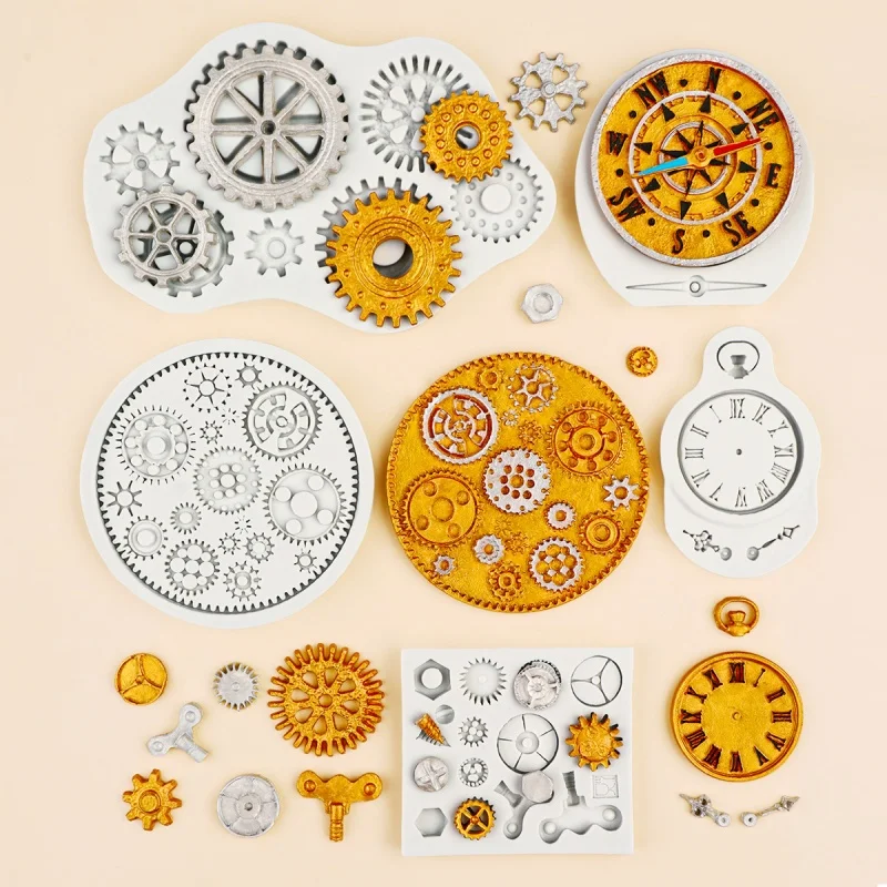 3D Steampunk Fondant Silicone Mold Gears Teeth Compass clock Mould DIY Cake Decoration Chocolate Candy Cupcake Topper Sugarcraft