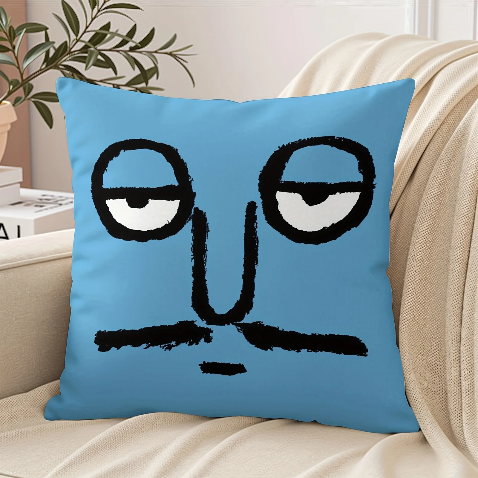 1pc Bored Face Funny Throw Pillow Cover, 2D Double-Sided Print Soft Polyester Cushion Case for Home Sofa Bedroom Car Decor