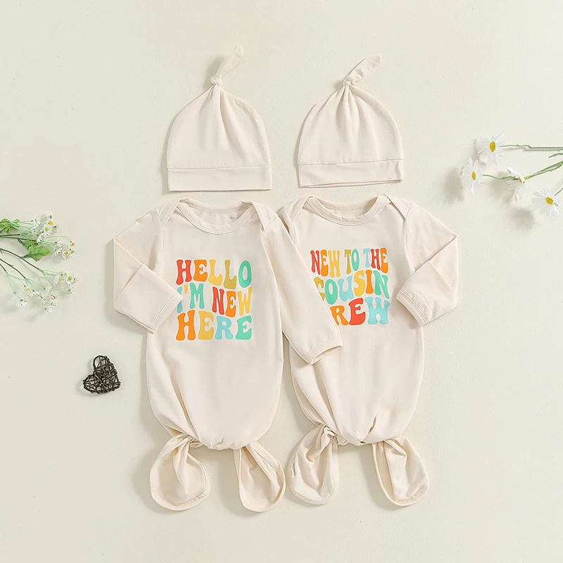 

0-6M Baby Sleep Sack Letter Print Round Neck Long Sleeve Sleeping Bag with Hat for Newborn Girls Boys