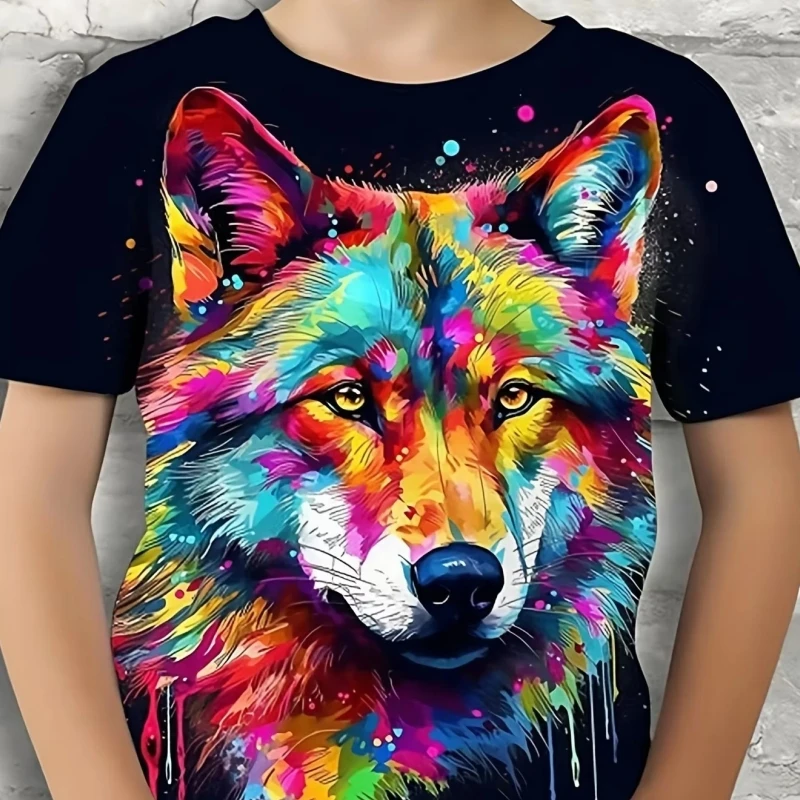 

Cool Wolf Graphic Kids Clothes Boys Tshirt Short Sleeve Children Summer Clothes Casual Stretch Girl Clothes O-Neck Kids Tshirt