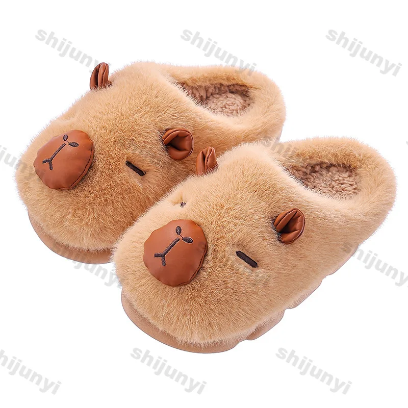 Zapatos de algodón Capybara para niños, moda de invierno 2025, zapatos de suelo para el hogar para interiores, zapatillas de pareja antideslizantes de felpa cálidas