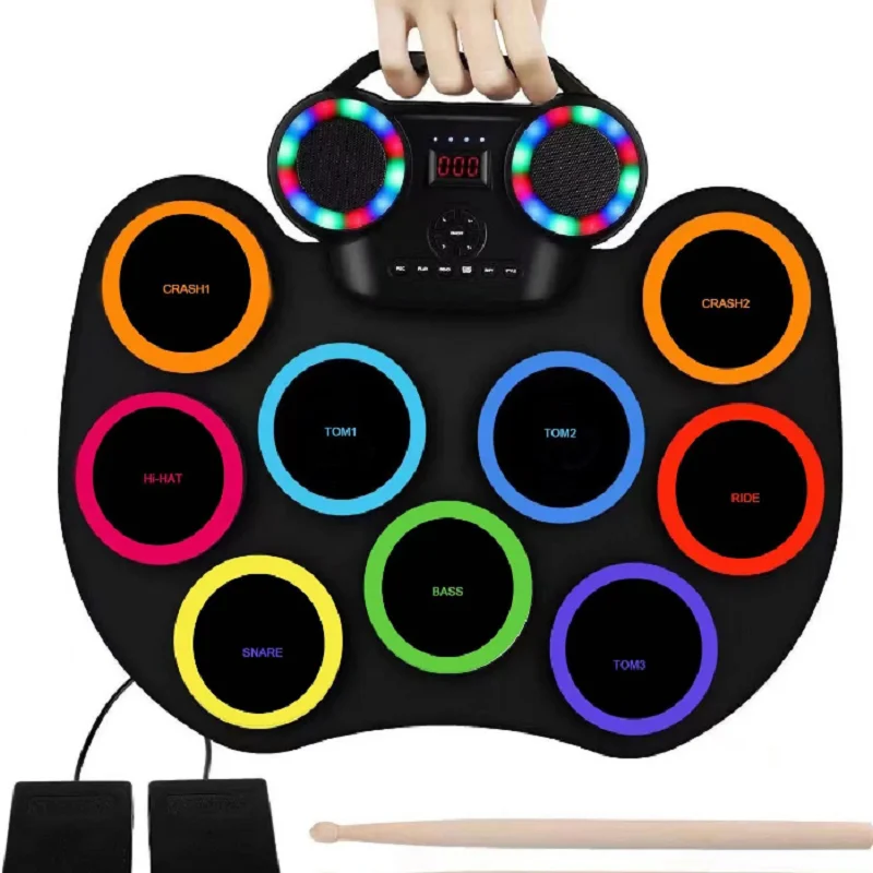 Hand-rolled Electronic Drum with Speaker, Built-in Lithium Electric Instrument, Silicone Proof, Color