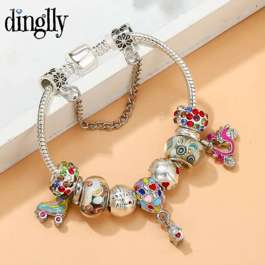 

DINGLLY Воздушные шары, домики и семейные коньки и электрические велосипеды, браслеты-подвески для женщин и мужчин, браслет с серебряными бусинами своими руками