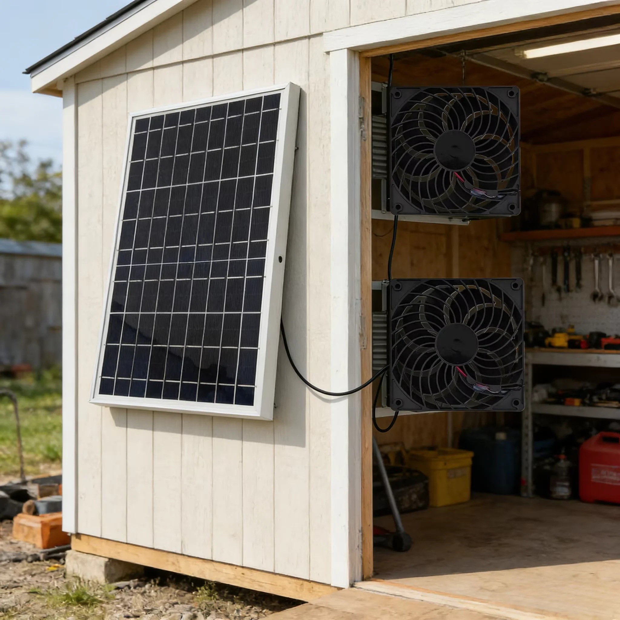 Outdoor Power House - Solar Powered Dual Exhaust Fan Kit