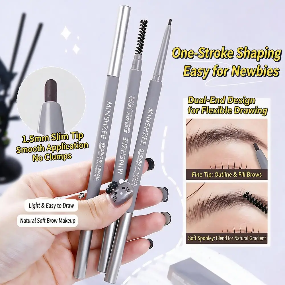 1PCS Waterproof Double-Ended Ultra Fine Eyebrow Pencil Sweat-Proof Long-Lasting Non-Smudge Professional Eye Makeup For Students