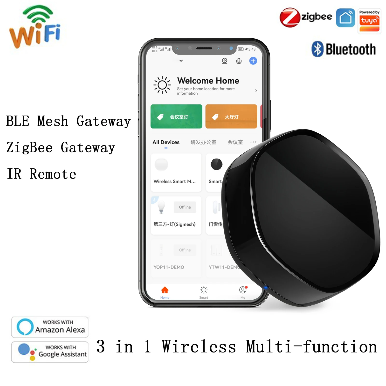 

Беспроводной многофункциональный шлюз Tuya Smart Home, Wi-Fi сетка BLE 3 в 1 с ИК-пультом дистанционного управления 38K, через Alexa Google Home