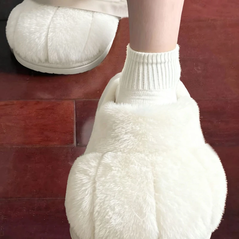 Niedliche 3D-Plüsch-Katzenpfoten-Hausschuhe für Damen, flache, bequeme Winter-Hausschuhe, warme Baumwoll-Hausschuhe für drinnen, Paar-Hausschuhe. – Detail 4