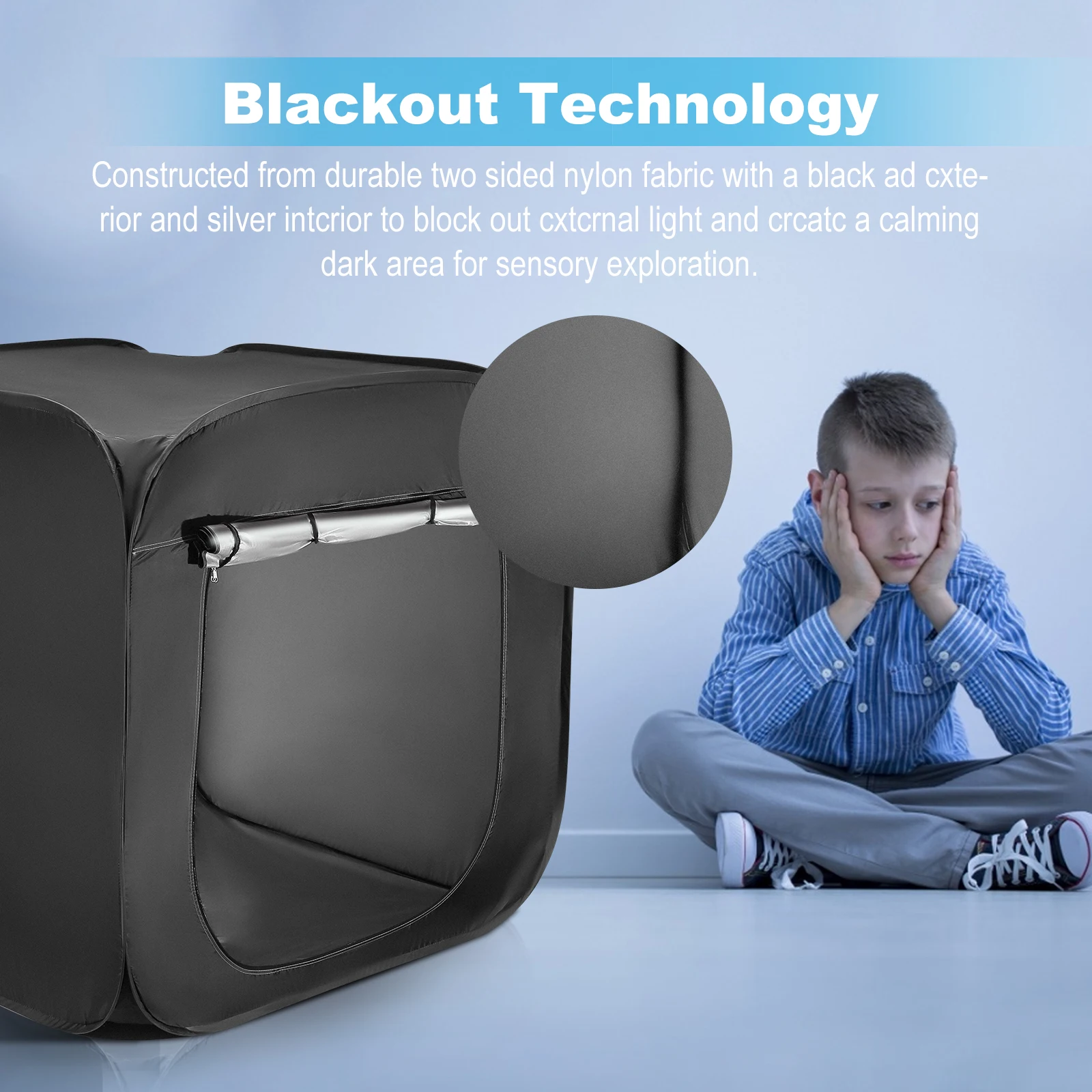 Sensory Tent for Kids 117x115cm, Pop-up Sensory Blackout Play Tent for for Children with Autism, ASD & ADHD with Advanced Silver Inner Lining with Carry Bag, DE Stock