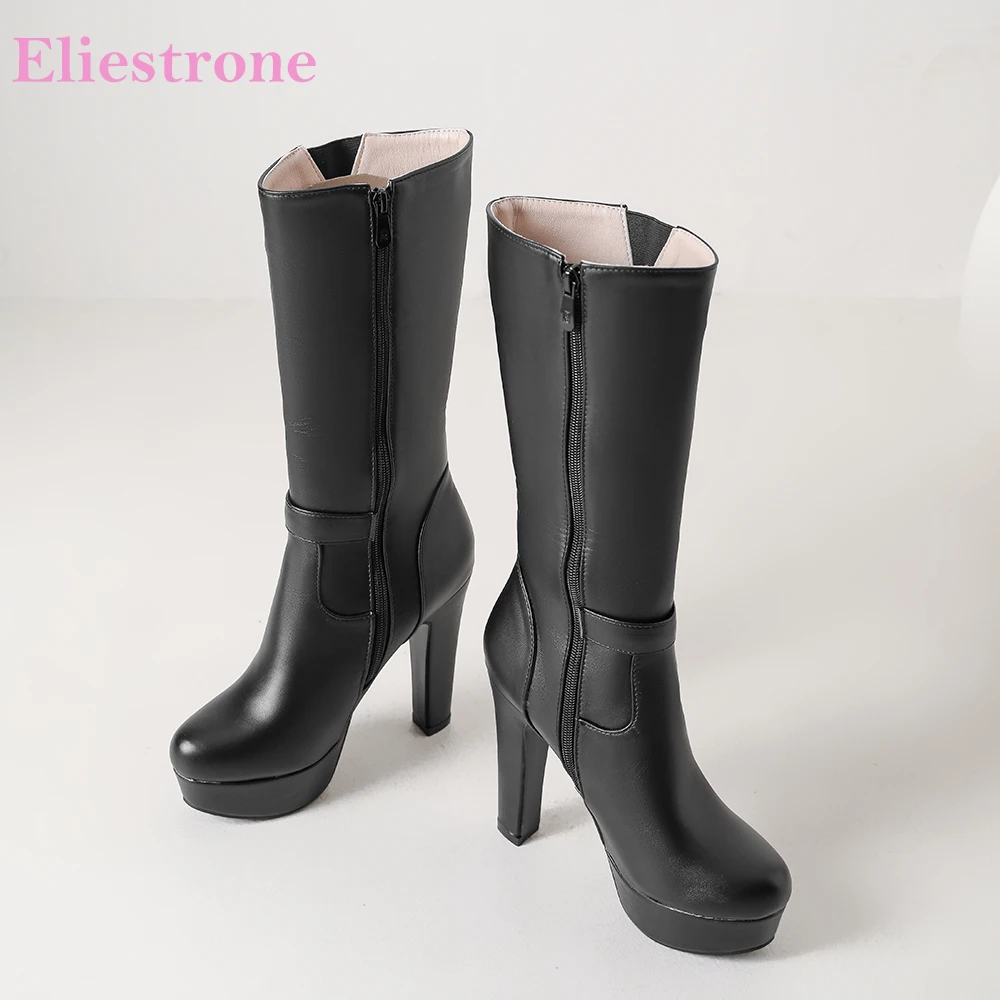 2026 Winter Elegant Women Knee High Riding Boots Round Toe High  Heels Oversized Office Lady Shoes Large Plus Size 11 46 50