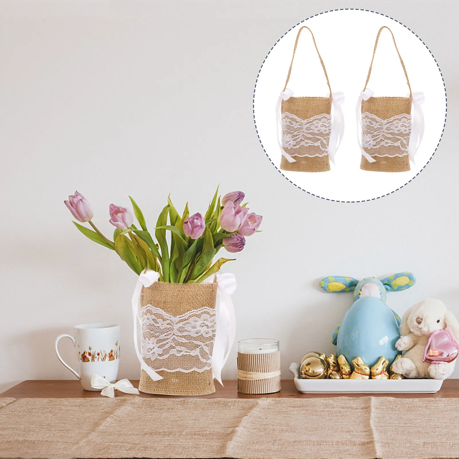 2 قطعة أكياس الكتان الزفاف سلة التخزين الخيش الطبيعي القماش الزهرية الحلوى تخزين الديكور سلة هدايا الزفاف #6