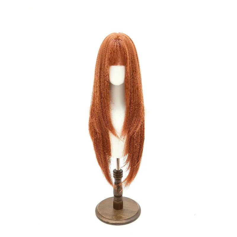 Layered Ginger Orange Long Straight Wig 86cm with Bangs High Temperature Fiber Wig for Women Daily Wear Cosplay Party