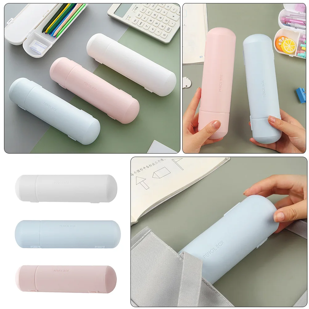 

3pcs Plastic Storage Cases Pencil Boxes Multi-Functional Pen Case School Office Stationery Holder Secure Lid Eraser