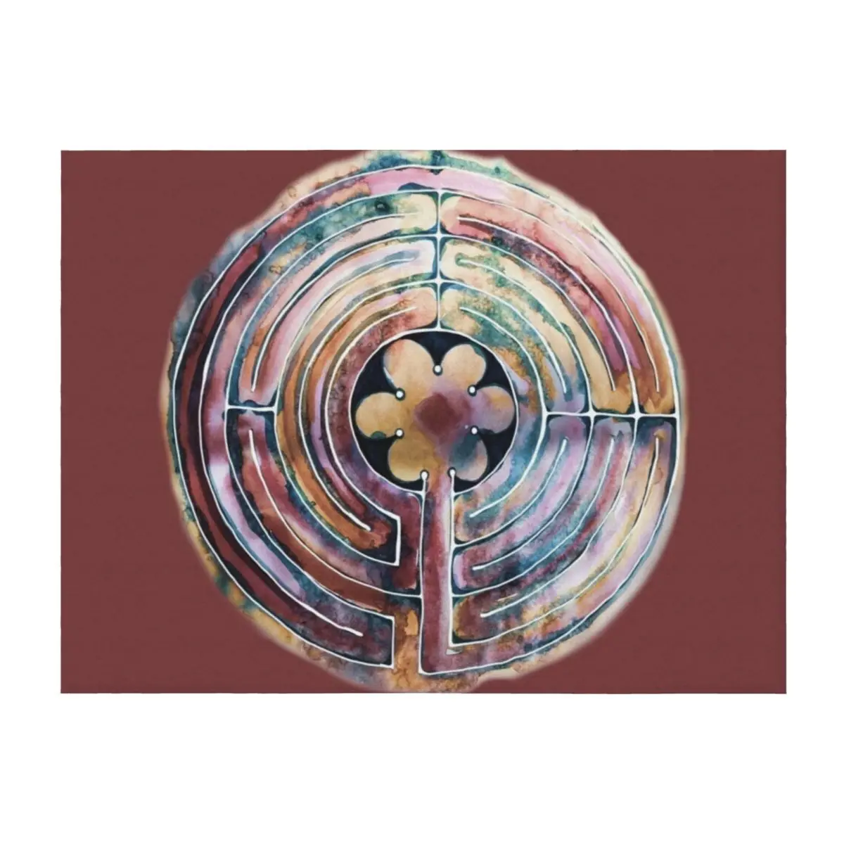 

Hand Painted Watercolor Labyrinth Throw Blanket Extra Large Throw heavy to sleep Flannel Blankets