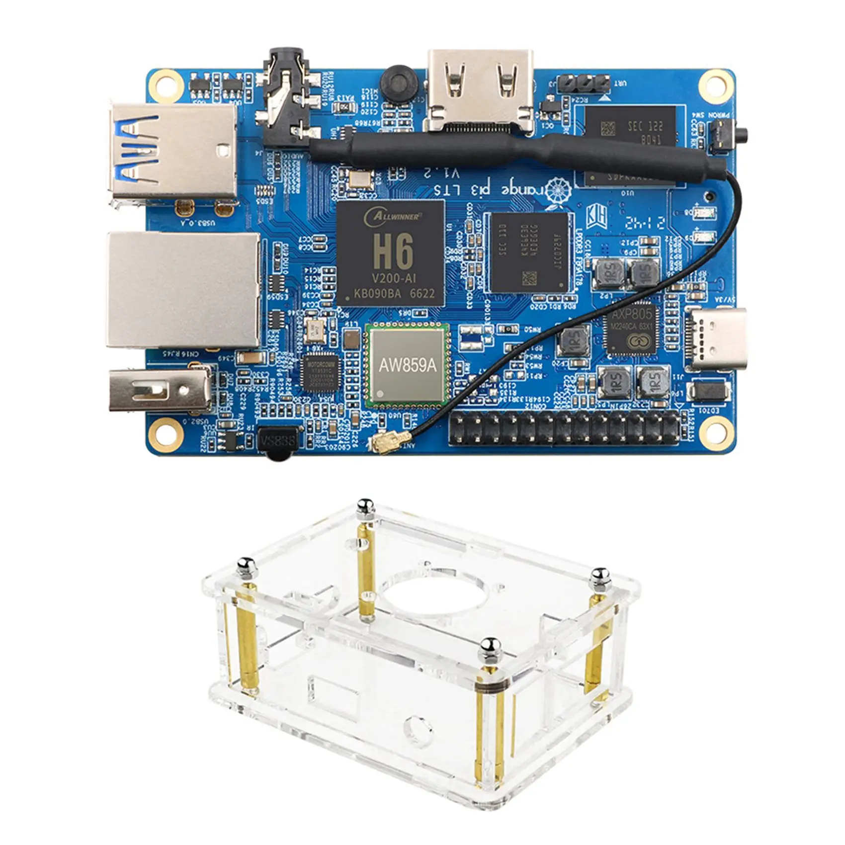 For Orange Pi 3 LTS Development Board+Case H6 2G DDR3 8G EMMC Open Source Board for Android 9.0 Ubuntu Debian OS