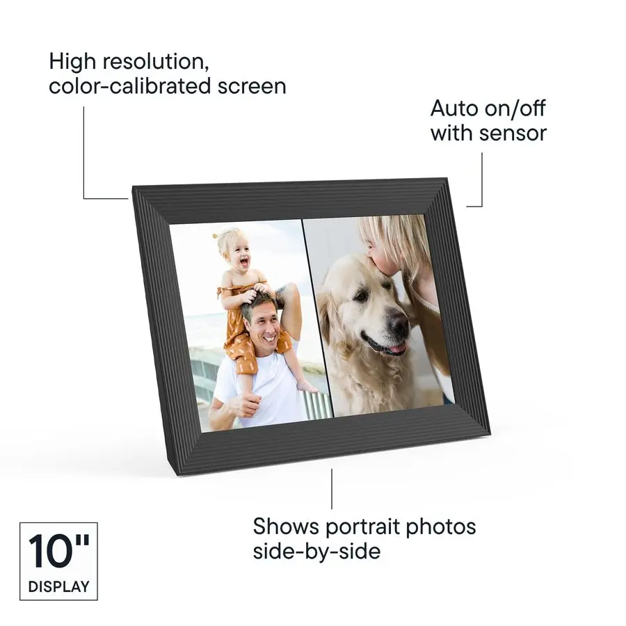 إطار صورة رقمي Carver HD WiFi، 10.1، أضف صورًا مع تطبيق Aura، قواطع أسلاك تخزين مجانية غير محدودة لأفضل P الرقمية