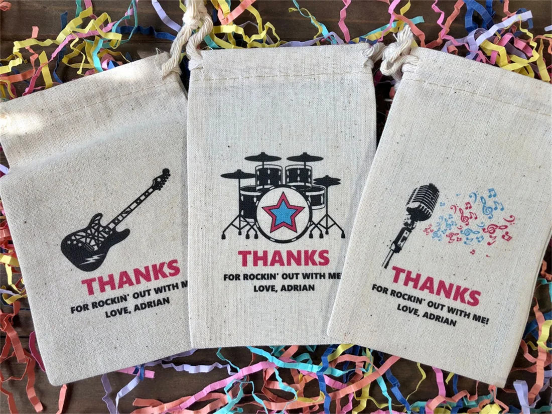 20pcs Custom Rock and Roll Theme Party Favor Bags / Guitar, Drums, Microphone