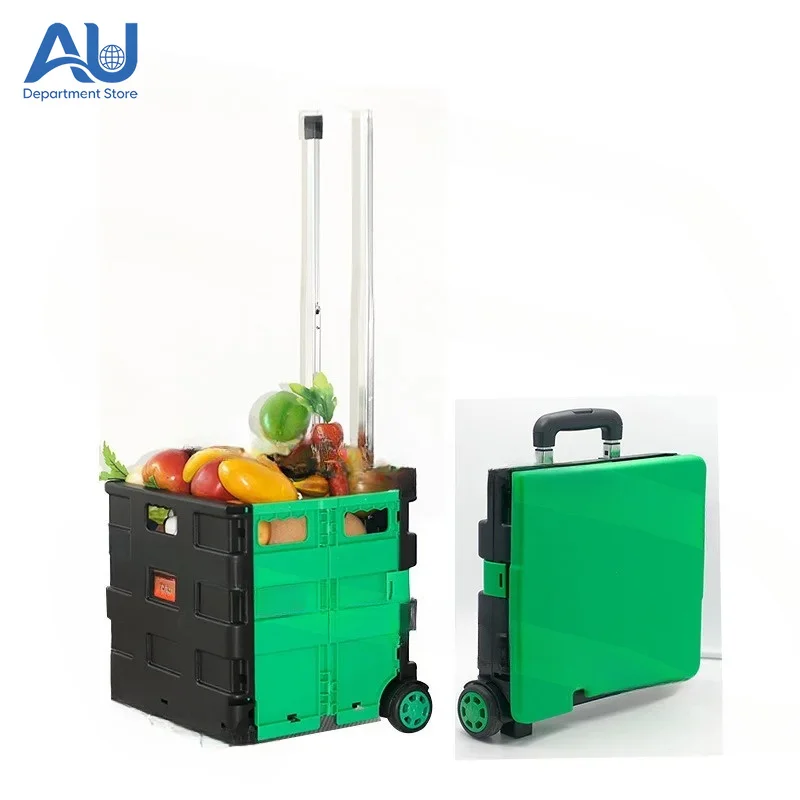 Luggage Cart Hand-pulled Folding Portable Trolley, Camper Van Supermarket Grocery Shopping Storage Tie Rod