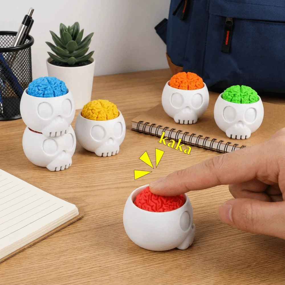 3D Printed Fidget Keychain Clicking Feedback Skull Design Press Button Portable Size Lightweight Structure