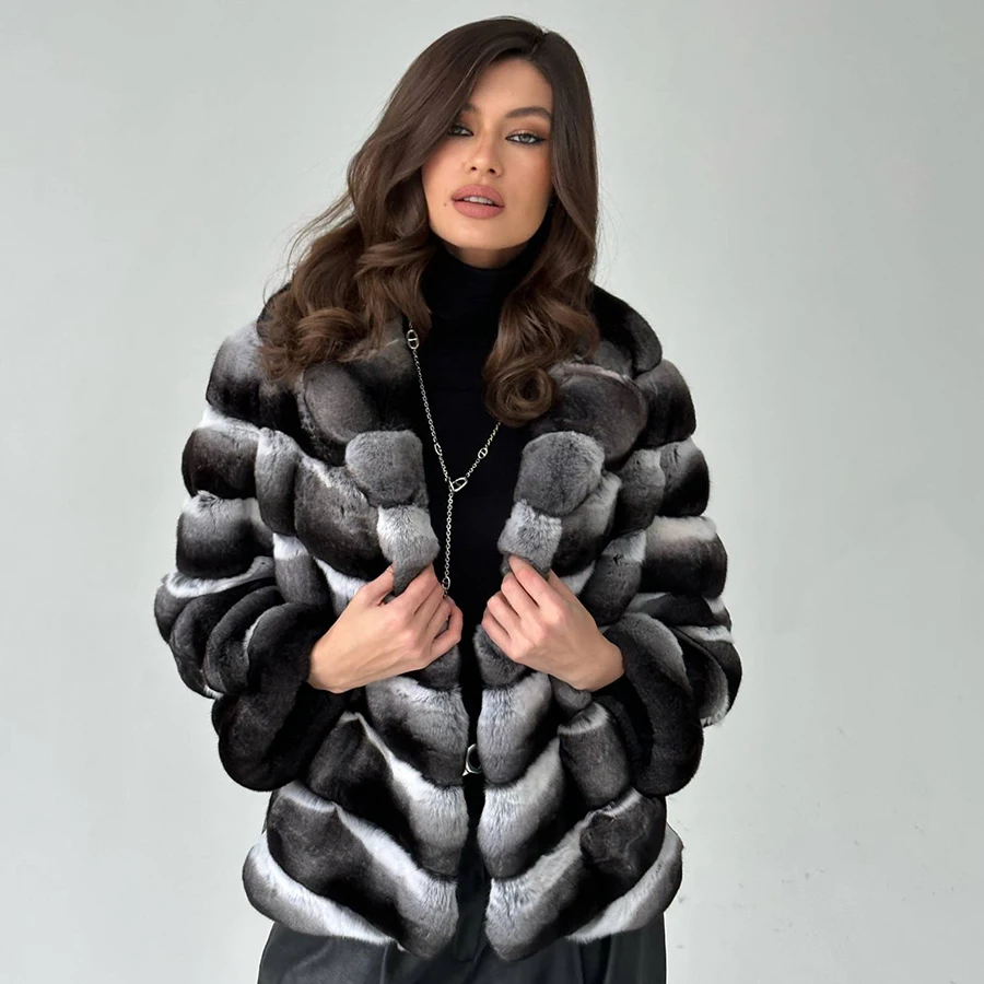 Chinchilla Fur Coat Women Short Rabbit Fur Coat Women Real Furs Coats For Women Luxury Winter Jacket Woman 2024