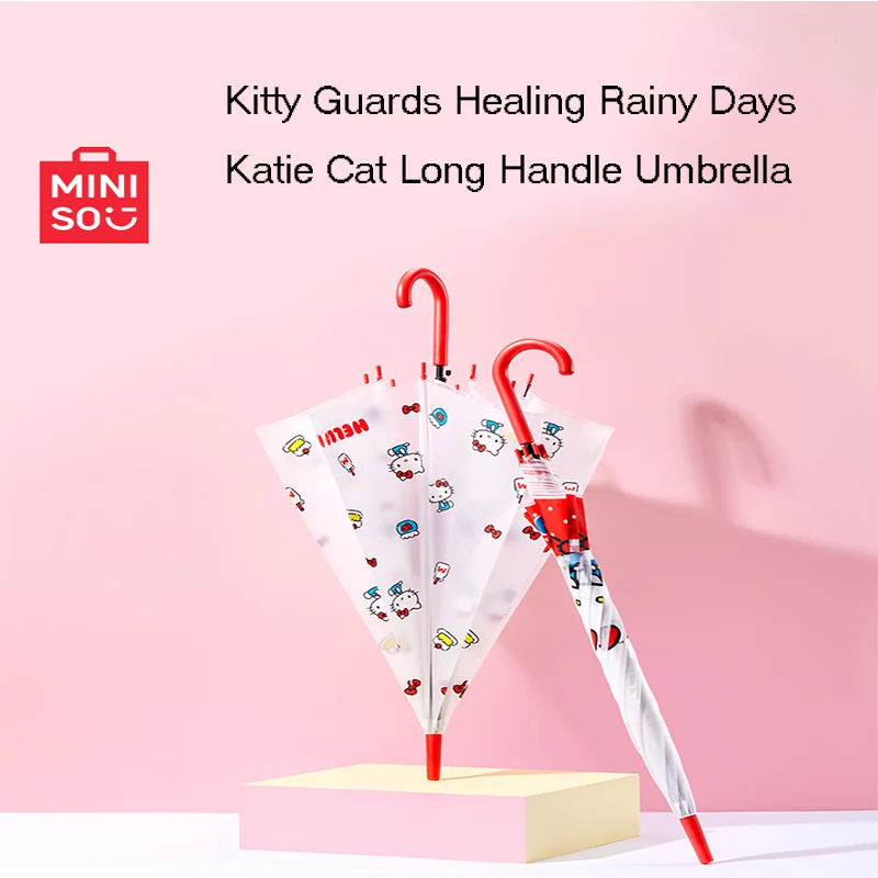 

Miniso Katie Cat Long Handle Umbrella Sun Protection Automatic Umbrella Cute Girls Students' School Umbrella