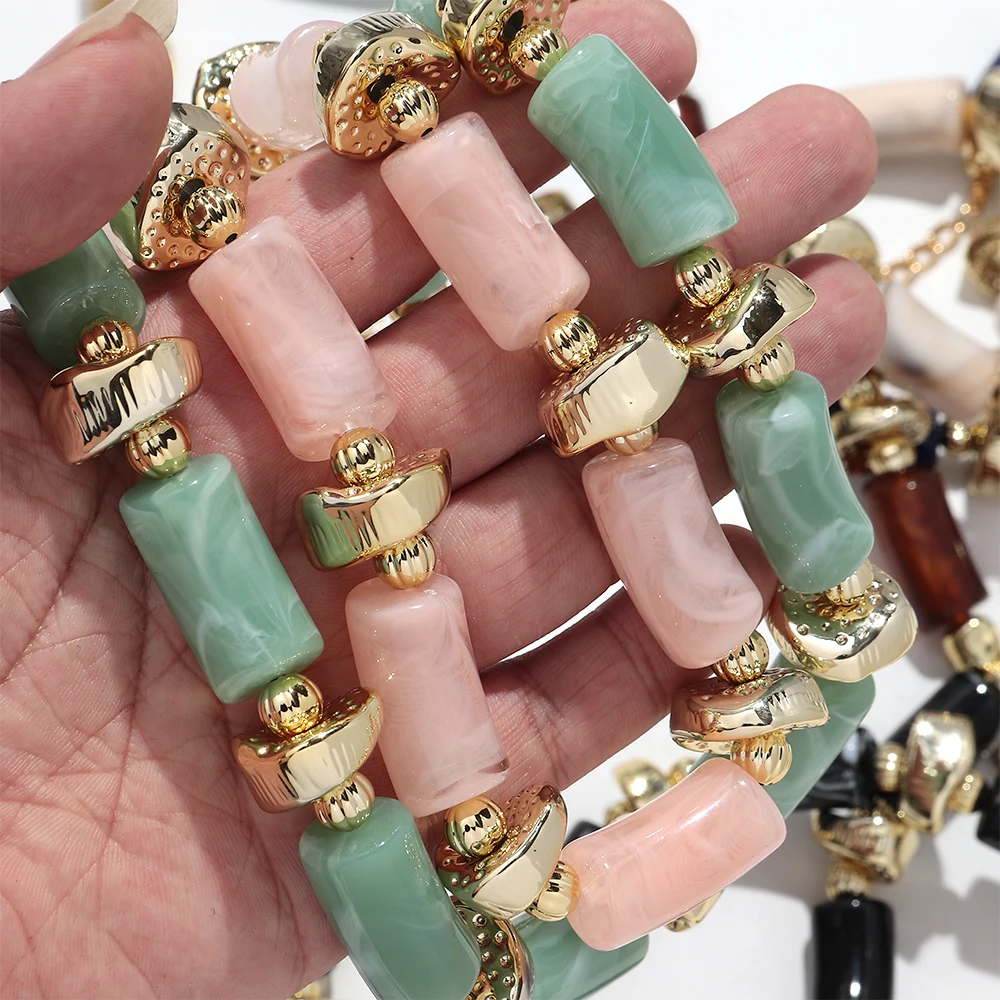Neue bunte klobige Bambusrohr-Perlen-Acryl-Halsband für Frauen und Männer, Statement-Ellenbogenstapel-Halskette, französischer trendiger Schmuck, Geschenk – Detail 5