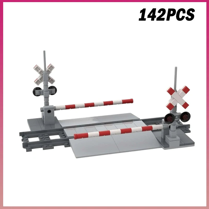 

Railroad Crossing MOC City Train Track Model Rail Traffic Lights Aisle Barrier Pole Signal Lamp Set Building Block Bricks Toys