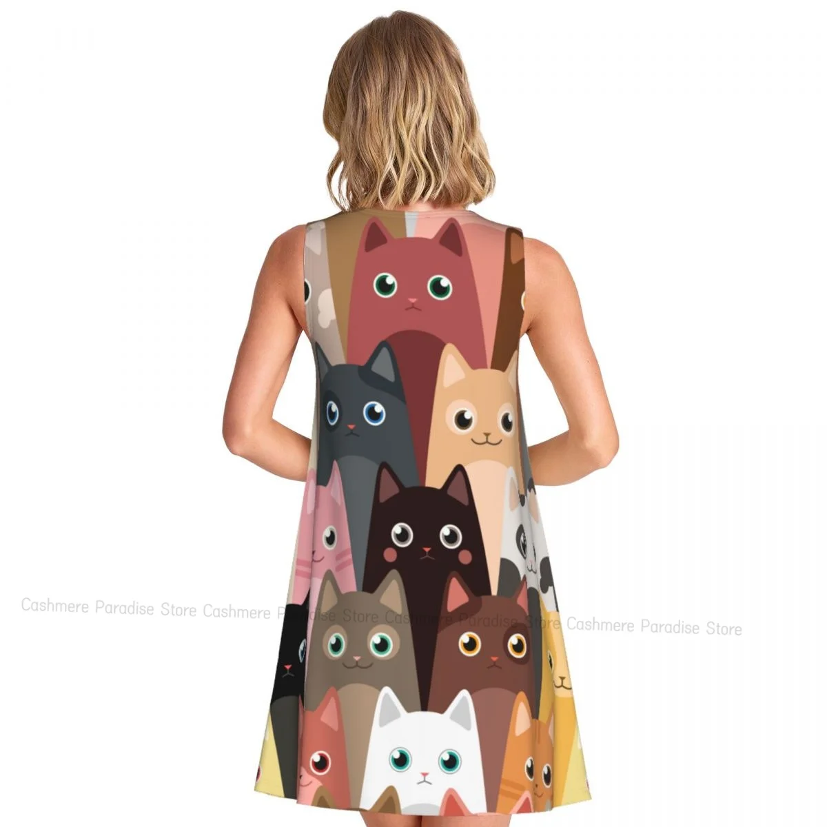 Robes d'été pour femmes, t-shirt de plage, sans manches, dessin animé, chats mignons, décontracté, ample, débardeur, 2025