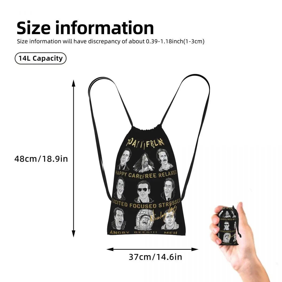 Merry Christmas St Nicolas Cage Drawstring Backpack Sports Gym Bag Portable Travel Drawstring Bag for Men Women