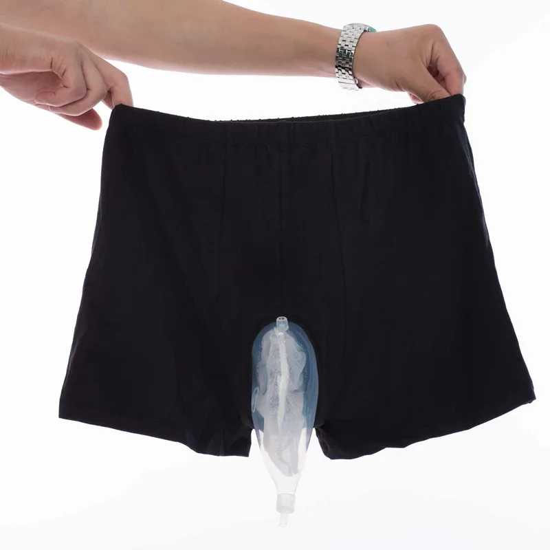 1Pc Herbruikbare Mannelijke Urine Zak Shorts Siliconen Mannen Lopen Urine Zak Slipje Bedlegerige Ouderen Incontinentie Patiënt Pee Collector