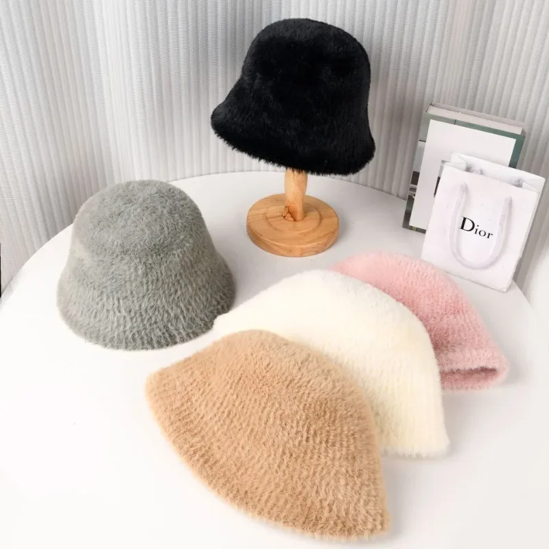 Internet Celebrity New Korean Version Plush Basin Hat Women's Autumn and Winter Dome Versatile Warm Face Bucket Hat