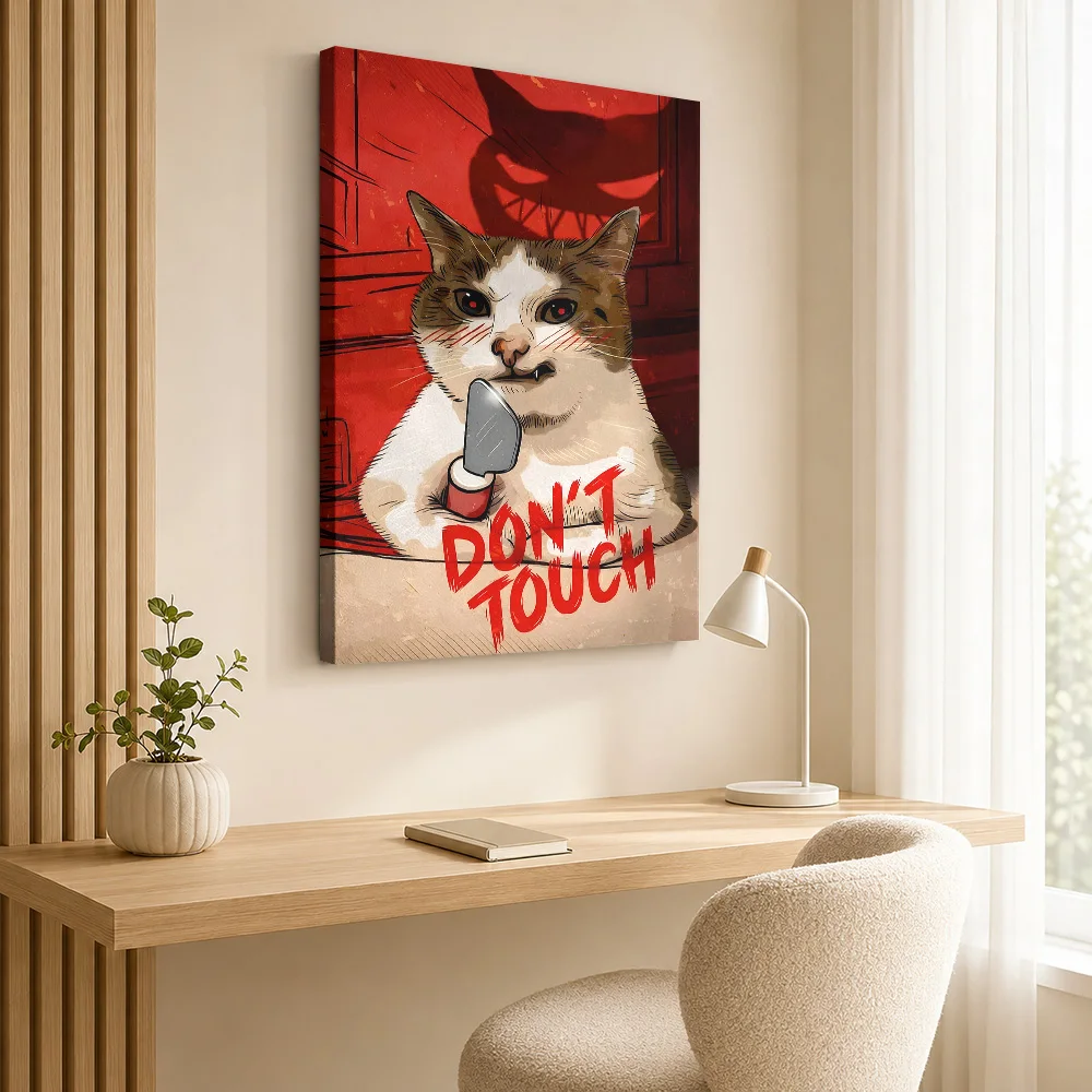 Angry Cat with Knife Canvas Painting Poster Personalized Funny Animal Wall Art for Kids Room Bedroom Decor Gift for Collectors